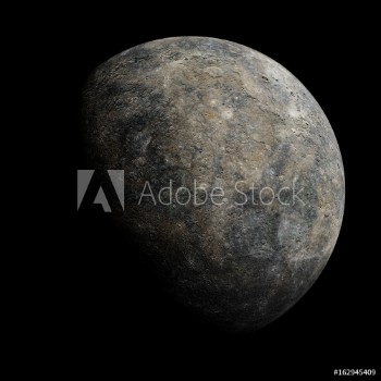 Picture of planet Mercury isolated on black background